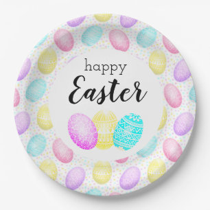 Happy Easter Pastel Egg Pattern Paper Plate