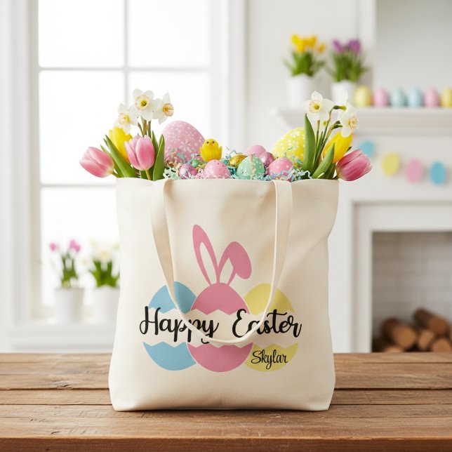 Happy Easter Pastel Eggs and Bunny Ears Custom Tote Bag (Happy Easter Pastel Eggs and Bunny Ears Custom Tote Bag)