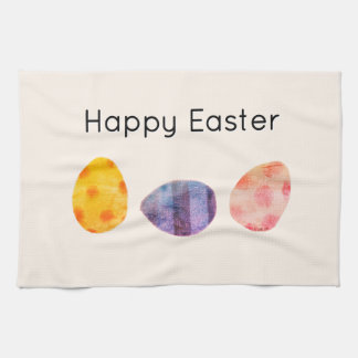 Happy Easter Pastel Eggs Elegant Soft Cream Kitchen Towel