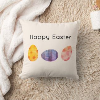 Happy Easter Pastel Eggs Elegant Soft Cream Throw Pillow