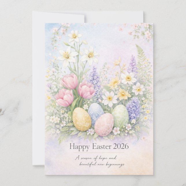 Happy Easter Pastel Floral Card Spring Botanical  (Front)