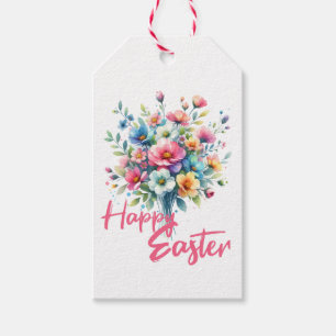 Happy Easter pastel pink spring flower bouquet  Gift Tags