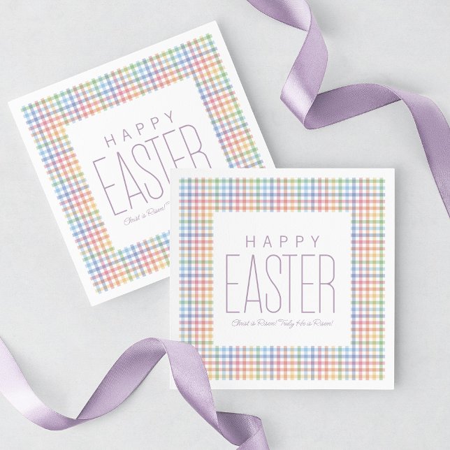 Happy Easter pastel plaid customizable spring Napkin (Creator Uploaded)