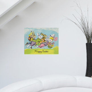Happy Easter Pastel Running Rabbits Poster