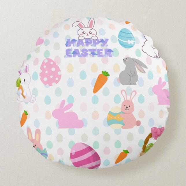 Happy Easter pattern Round Pillow (Front)