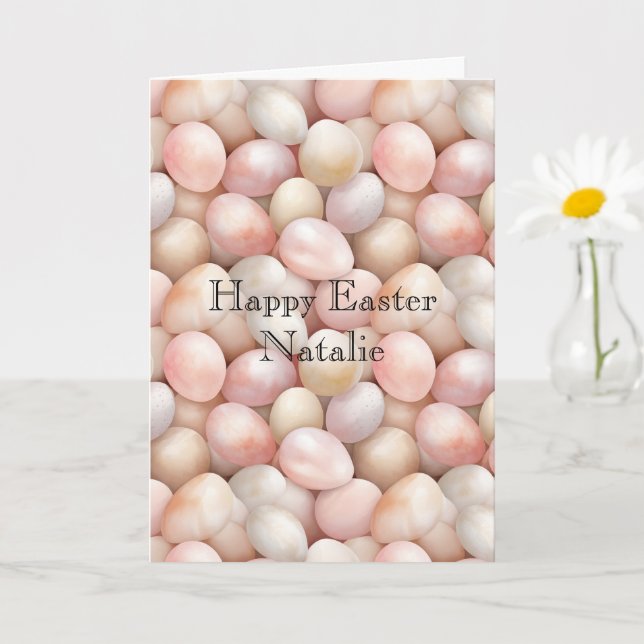 Happy Easter Peach Pink Eggs   Card (Small Plant)