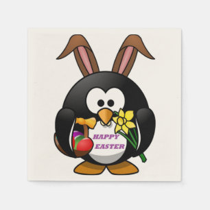 "HAPPY EASTER" PENGUIN BUNNY NAPKIN