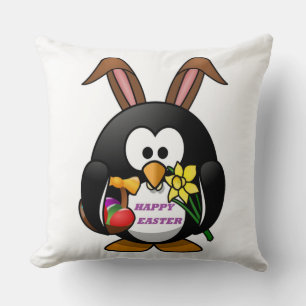 "HAPPY EASTER" PENGUIN BUNNY THROW PILLOW