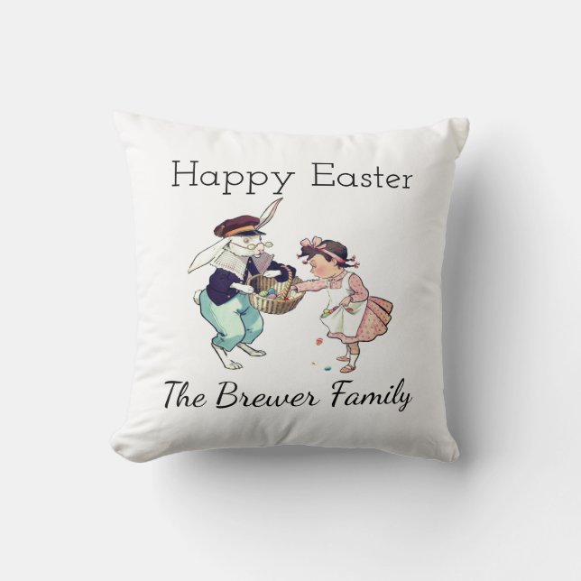 Happy Easter Personalized Throw Pillow (Front)