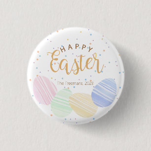 Happy Easter Personalized Watercolor Eggs 1 Inch Round Button