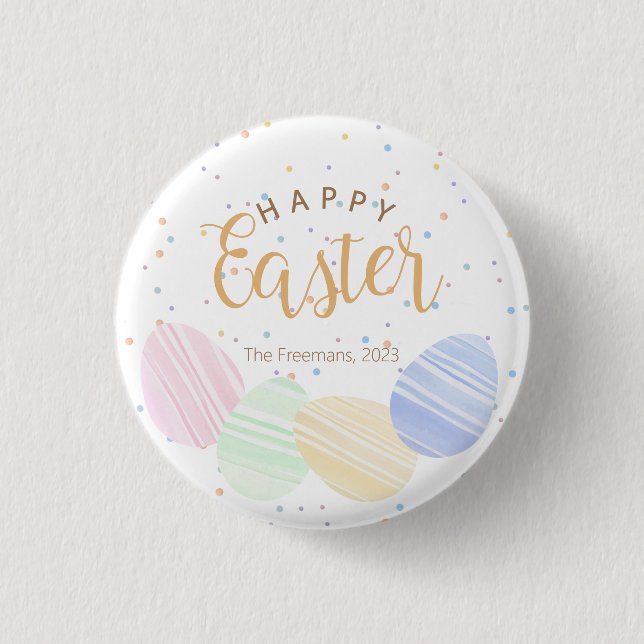Happy Easter Personalized Watercolor Eggs 1 Inch Round Button (Front)