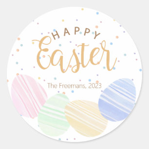 Happy Easter Personalized Watercolor Eggs Classic Round Sticker