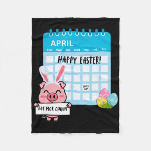 Happy Easter Pig With Bunny Ears Calendar Funny Ea Fleece Blanket
