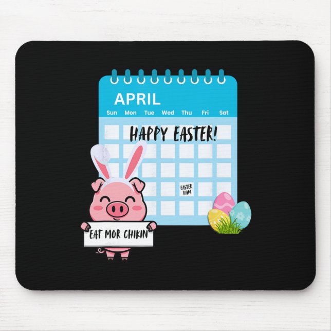 Happy Easter Pig With Bunny Ears Calendar Funny Ea Mouse Pad (Front)