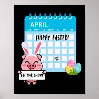 Happy Easter Pig With Bunny Ears Calendar Funny Ea Poster