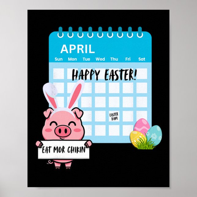 Happy Easter Pig With Bunny Ears Calendar Funny Ea Poster (Front)