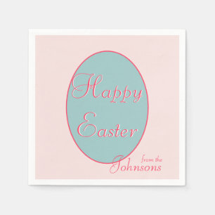 Happy Easter Pink Blue Easter Egg Party Napkin