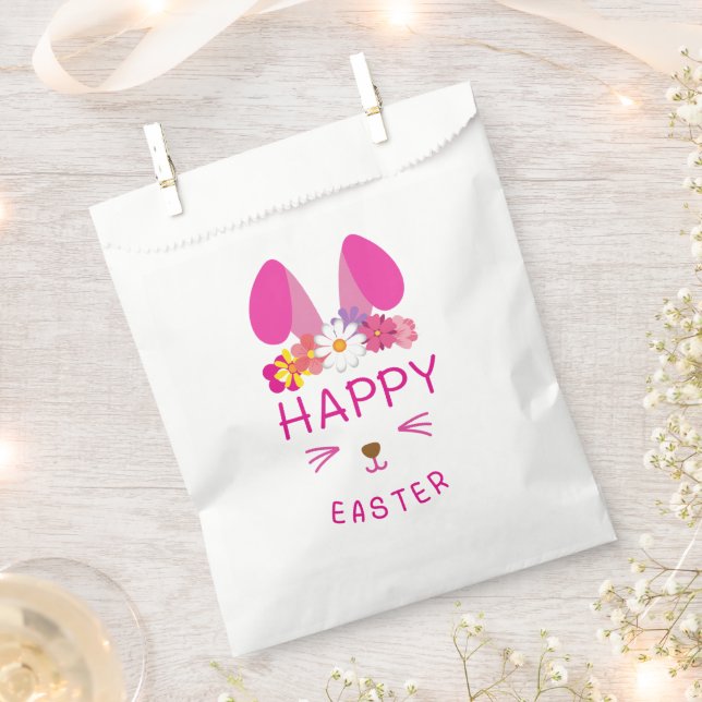 Happy Easter Pink Bunny  Favour Bag (Clipped)