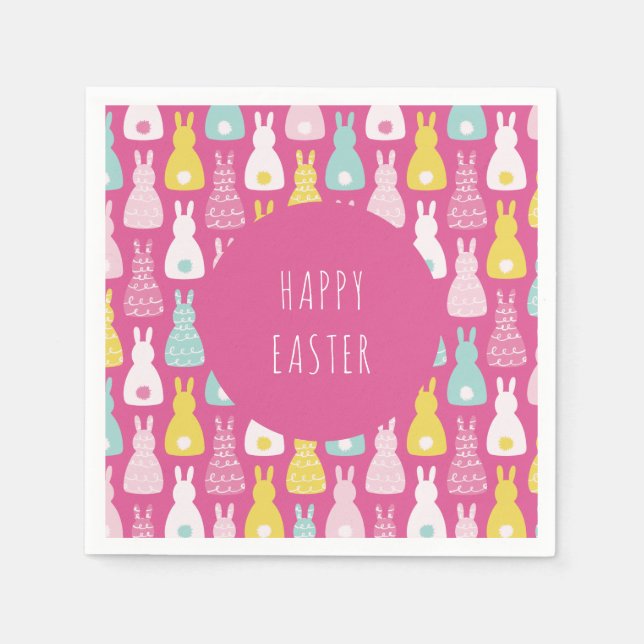 Happy Easter Pink Bunny Rabbit Napkin (Front)