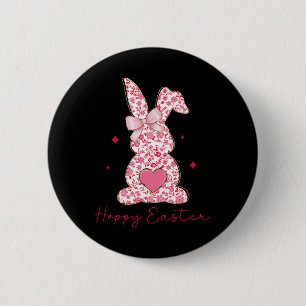 Happy Easter Pink Floral Chinoiserie Bunny Girls K 2 Inch Round Button
