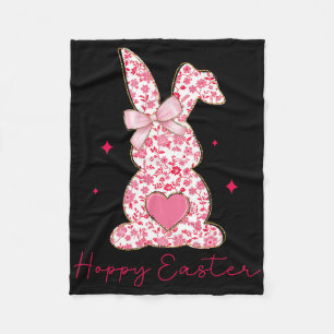 Happy Easter Pink Floral Chinoiserie Bunny Girls K Fleece Blanket