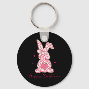 Happy Easter Pink Floral Chinoiserie Bunny Girls K Keychain