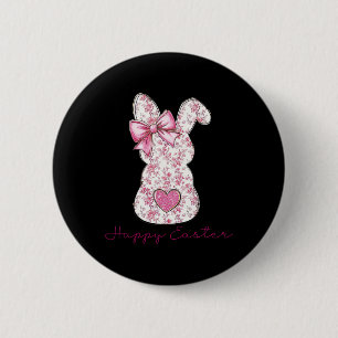 Happy Easter Pink Floral Chinoiserie Bunny Girls W 2 Inch Round Button