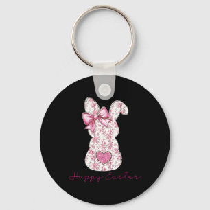 Happy Easter Pink Floral Chinoiserie Bunny Girls W Keychain