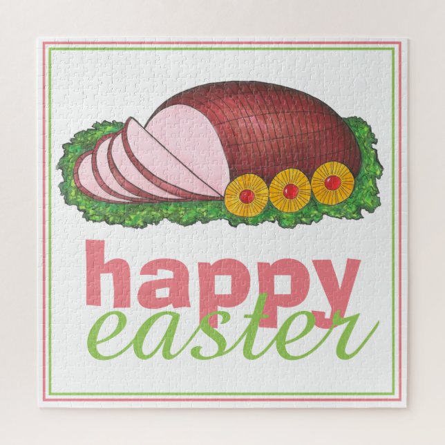 Happy Easter Pink Glazed Sliced Ham Platter Jigsaw Puzzle (Vertical)