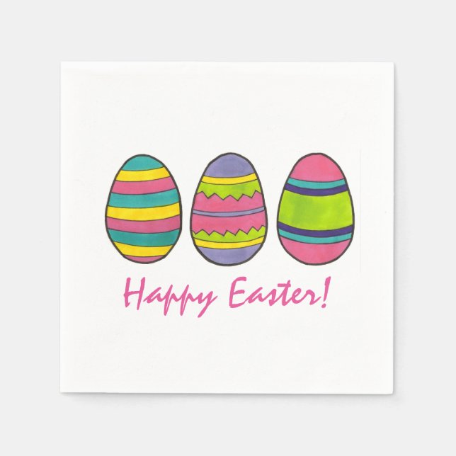 Happy Easter Pink Painted Egg Hunt Eggs Spring Napkin (Front)