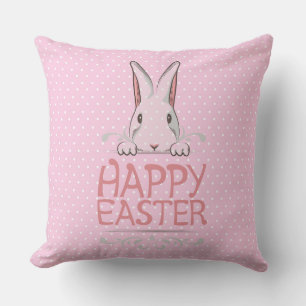 Happy Easter Pink Polka Dot Pillow