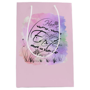 Happy Easter Pink Purple Calligraphy Illustration Medium Gift Bag