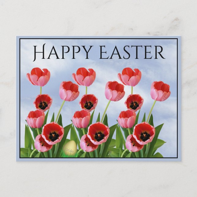 "Happy Easter" Pink Tulips Floral Photography Postcard (Front)