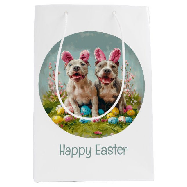 Happy Easter Pit Bull Dogs Medium Gift Bag (Front)