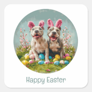 Happy Easter Pit Bull Dogs Square Sticker