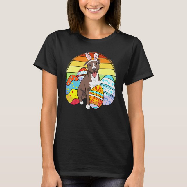 Happy Easter Pitbull Terrier Easter Egg Pets T-Shirt (Front)