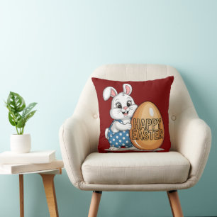 Happy Easter Polka Dot Bunny Throw Pillow