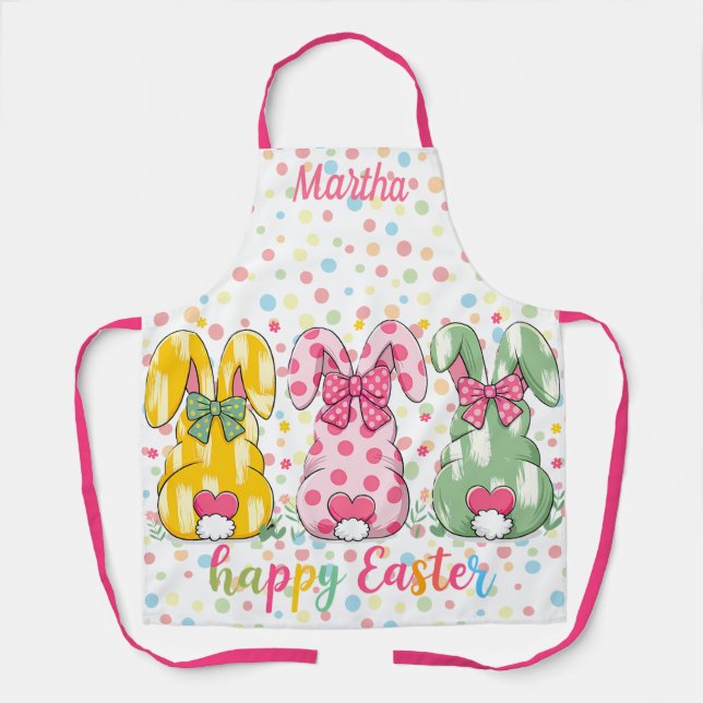Happy Easter Polka Dot Easter Bunnies Apron (Front)