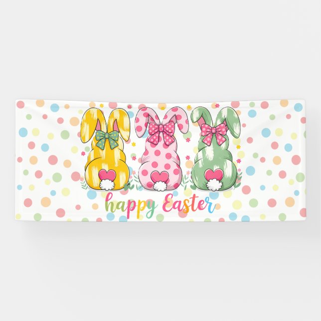 Happy Easter Polka Dot Easter Bunnies Banner (Horizontal)