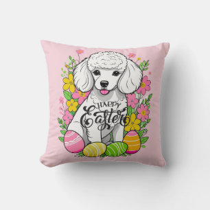 Happy Easter Poodle Throw Pillow