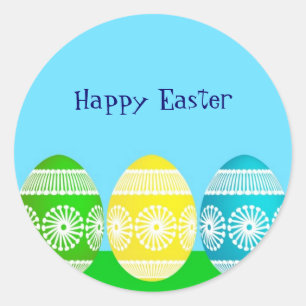 Happy Easter powder blue cute egg design Classic Round Sticker