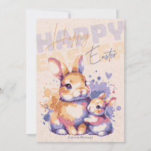Happy Easter Pretty Bunny Rabbit Watercolor Holiday Card