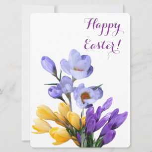Happy Easter pretty purple yellow crocus floral  Holiday Card