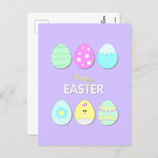 Happy Easter print with cute Easter eggs Holiday Postcard