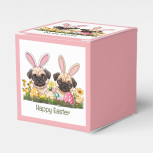Happy Easter Pug Dogs Bunny Ears Favor Box