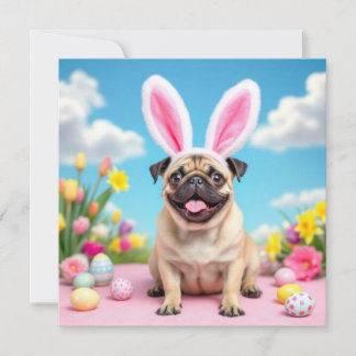 Happy Easter Pug with Bunny Ears Holiday Card