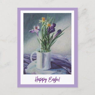 Happy Easter purple crocuses vintage fine art  Postcard
