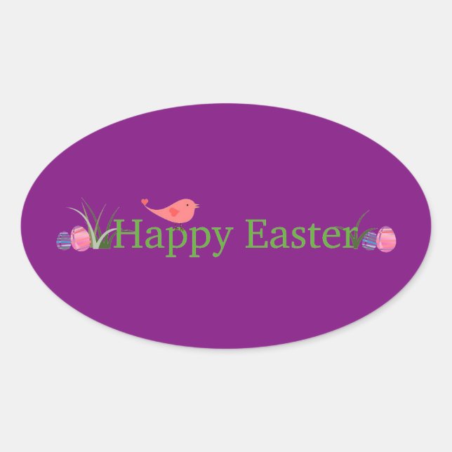 Happy Easter Purple Oval Sticker (Front)