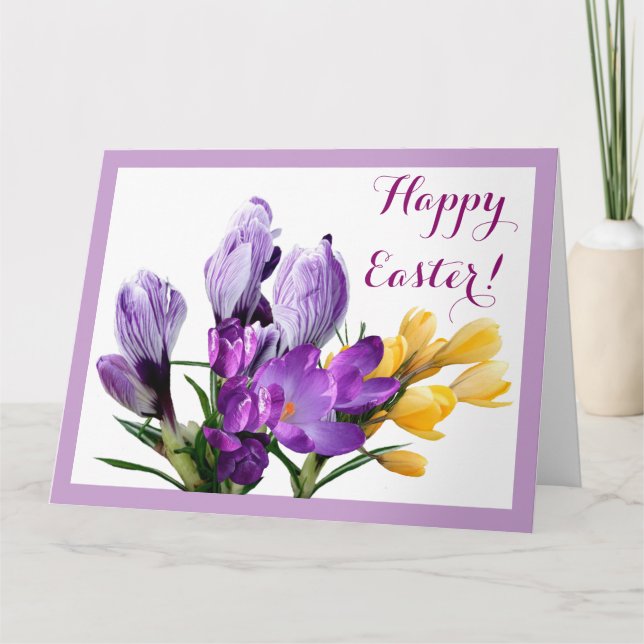 Happy Easter purple yellow crocus pretty floral Card (Front)