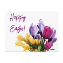 Happy Easter purple yellow pink tulip floral fun